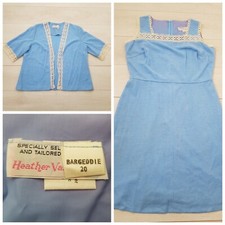 HEATHER VALLEY Retro Workwear Set Size 20 Blue Stretch Zip Dress + Shrug Smart