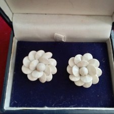 Multi Petal White Acrylic Plastic 60's Clip On Earrings  