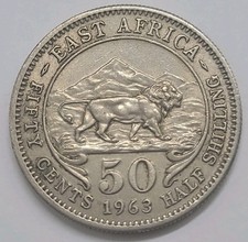 1963 East Africa Queen Elizabeth II Five Cents Half Shilling coin