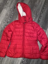 Hollister Puffa Jacket Size XL Red Fleece Lined Hooded Zips Pockets
