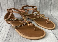 Dorothy Perkins Flat Tan Gladiator Sandals With Bead & Stud Detail Size 6