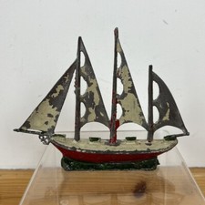 Vintage Lead Sailing Boat Ship Yacht Ornament Nautical Model Painted Folk Art