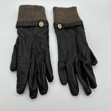 Jasper conran Gloves Sz Medium Brown Leather lined Knitted cuffs Logo Debenhams