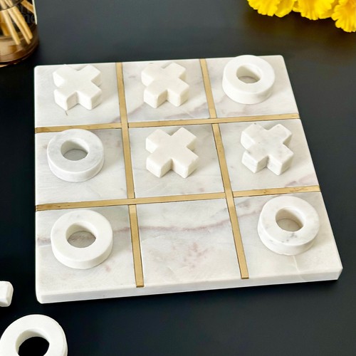 Marble tic tac toe game - toe, white