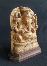Vintage Carved Wooden Ganesh Statue Hindu God Elepghant Temble Ornament