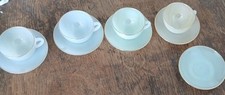 4 Vintage French Arcopal Opalescent Harlequin Glass Coffee Tea Cups Saucers Set 