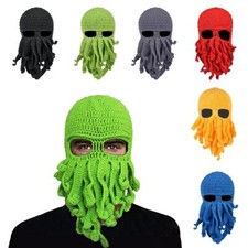 Unisex Octopus Beard Beanie Hat Balaclava Warm Knitted Costume Winter UK