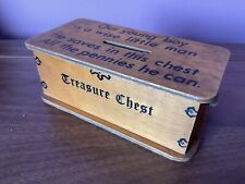 WOODEN VINTAGE RETRO MONEY BOX PIRATES TREASURE CHEST RARE PENNIES 1950/60s