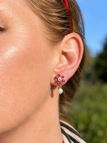18ct gold ruby diamond - ruby, pearl