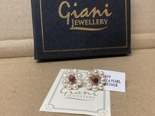 Vintage GIANI Jewellery Ladies Gold Plated  Ruby & Pearl  earrings Boxed