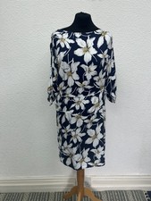 La Redoute Size 10 Dress Floral Lily Print Navy White Midi 3/4 Sleeve BNWT
