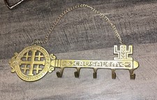 Vintage Judaica Brass Key Holder Israel Menorah Plaque Hebrew Judaism Home Gold