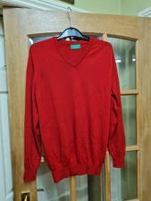 Quality Vintage Red Merino Wool V Neck Jumper Hawick Knitwear Size M