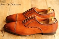 Santoni Burnished Tan Brown Leather Oxford Brogue Shoes UK 9.5 US 10.5 EU 43.5