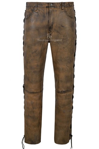 Men biker leather trouser - men's,