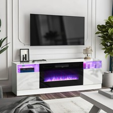 Modern White 178cm TV Stand Unit Cabinet Sideboard w/ 36in Electric Fireplace UK