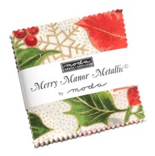 Moda Merry Manor Metallic Mini Charm Pack Christmas Yuletide 100% Cotton