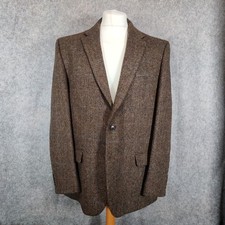 Marks and Spencer Harris Tweed Jacket Mens Size 46L Brown Check Country Hacking