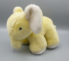 Vintage Mothercare Small Lemon Yellow White Elephant Soft Plush Toy 8" 0654