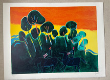 ALBERT ZAVARO HORSE RIDERS LIMITED EDITION PRINT orange green trees landscape
