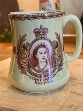 Maling green lustre ware commemorative mug Queen Elizabeth II’s Coronation, 1953