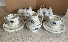 Argyle Periwinkle bone china teaset 6 cups+ saucers, sugar bowl + large milk jug