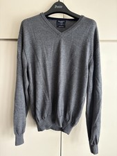 Mens Hackett, L, Grey, 100% Merino Wool V Neck Jumper