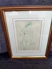 Small Vintage Original Fine Art Framed Nude Lady Drawing