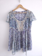 Marks & Spencer Indigo Collection Women Blue Sheer Short Sleeve Sequin Top Sz 16