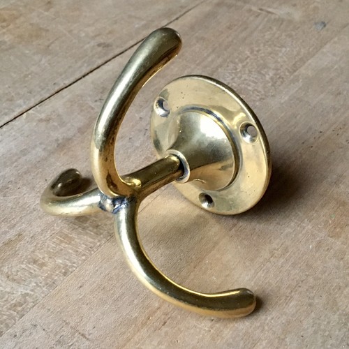 Triple brass coat hook - brass,