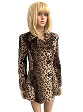 JANE NORMAN Double Breasted Leopard Print Faux Fur Jacket / Coat Size 8/10