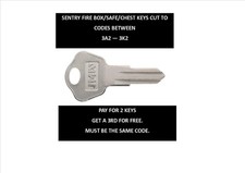 Sentry fire safe / chest /  box keys cut to code numbers between 3A2 to 3K2