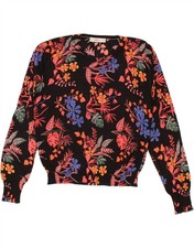 ZARA Womens Crew Neck Jumper Sweater UK 16 Large Black Floral AD15