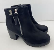 Select Women's Black, High Chunky Block Heel Velvet Feel Ankle Boots, UK 7. VGC.