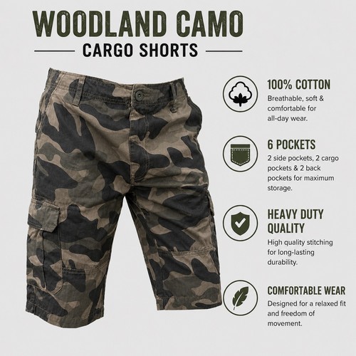 Mens woodland army shorts - army,