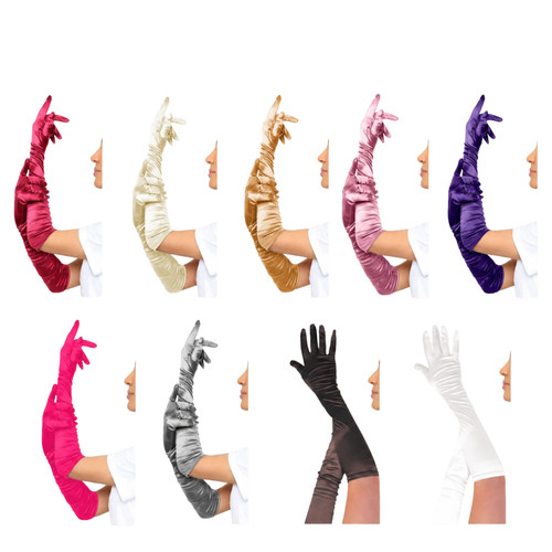 Elegant long satin - satin, gloves