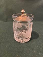 Vintage etched glass crystal  flower design preserve jar with silver plated lid