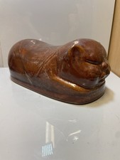 Unusual Chinese Headrest Pillow Glazed Pottery Cat Hot Water