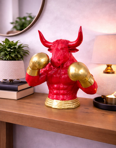 Red bull boxer ornament gold - red,
