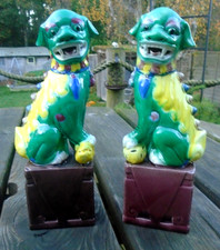 VINTAGE CHINESE POTTERY SANCAI FOO DOG GENUINE PAIR