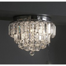 Opulence Crystal Glass Flush Ceiling Light Chrome Dangling Droplets Habitat
