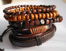 SET OF 5 LEATHER, CORD & WOOD