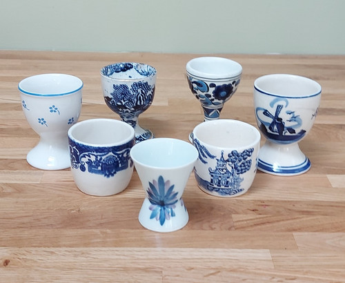 Blue white egg cups - &,