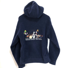 Warner Bros Fleece Jacket Men's Medium Embroidered Hooded Full Zip Vintage 2000