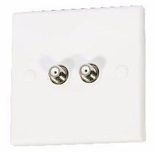 TWIN SKY+HD F BARREL CONNECTOR DUAL DOUBLE OUTLET FACEPLATE WALL SOCKET FLUSH