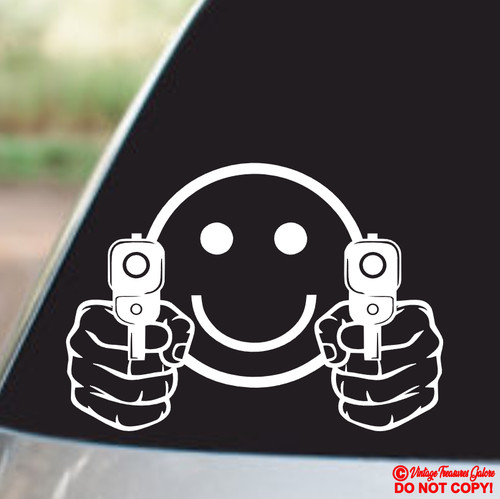 Smiley face pointing - guns,