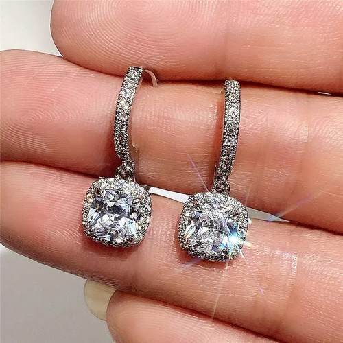 Square crystal drop huggie - square,