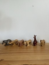 Hand Carved African Safari Napkin Holders Set of 6 - Wooden Animals