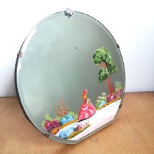 Vintage Decorative Hand Painted Round Bevelled Glass Free Standing Mirror
