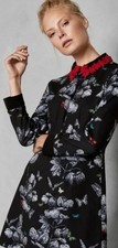 TED BAKER Narnia butterfly floral print embellished collar dress work tb2 uk10 